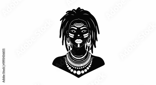 Tribal woman portrait with facial markings and elaborate necklaces