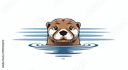 A stylized cartoon otter head emerges from rippling blue water