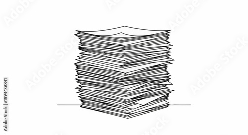 A tall stack of papers, leaning slightly, creates an impression of overwhelming documents