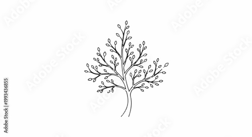 Stylized line drawing of a branching tree with small leaves