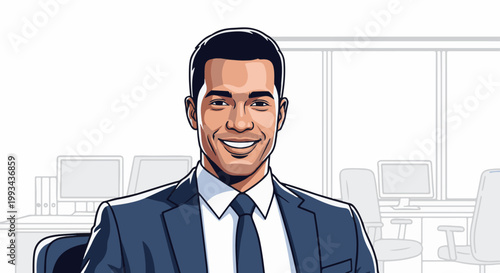 Smiling businessman in a suit in an office