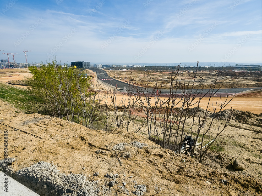 Fototapeta premium Madrid formula 1 circuit construction developing new urban landscape