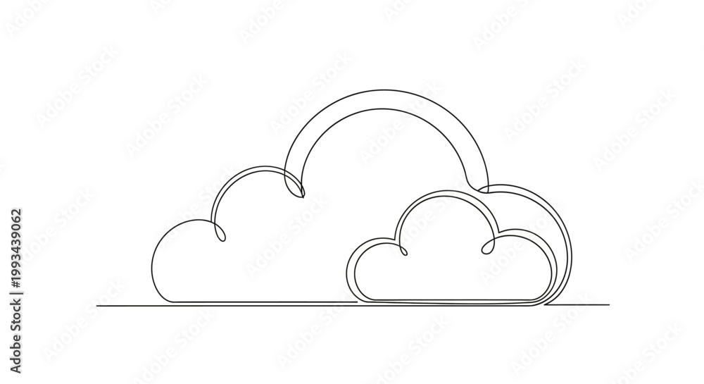 Fototapeta premium Minimalist Cloud Rainbow Line Art Drawing, Simple Abstract Weather Symbol Icon