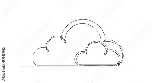 Minimalist Cloud Rainbow Line Art Drawing, Simple Abstract Weather Symbol Icon
