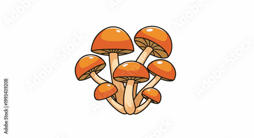 Cluster of stylized orange mushrooms with visible gills and caps