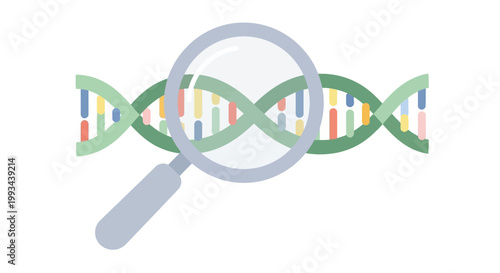 Close-up of DNA Double Helix with Magnifying Glass