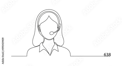 Customer service operator with headset, minimalist line art, support agent icon, professional communication