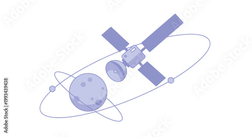 Satellite Orbiting a Celestial Body with Spacecraft and Planet