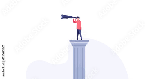 Person Using Telescope on Column for Observation and Discovery