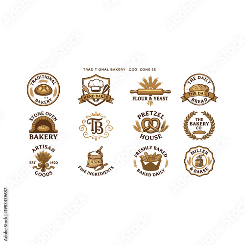 Collection of Twelve Vintage Bakery and Food Shop Logos.