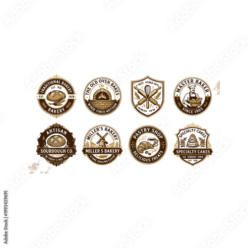 Collection of Vintage Bakery and Food Shop Logos.