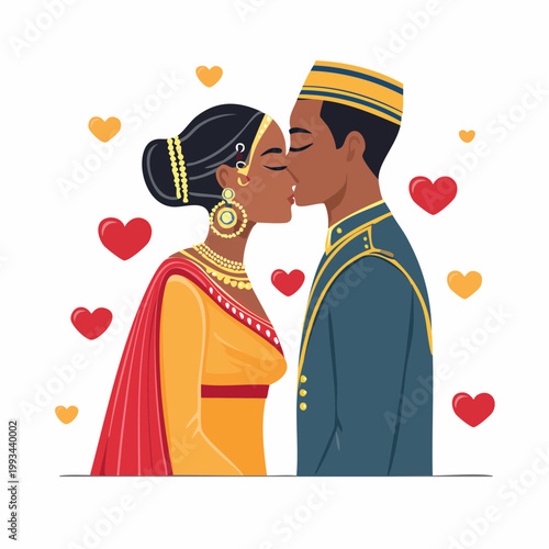 Couple Kissing Surrounded by Hearts