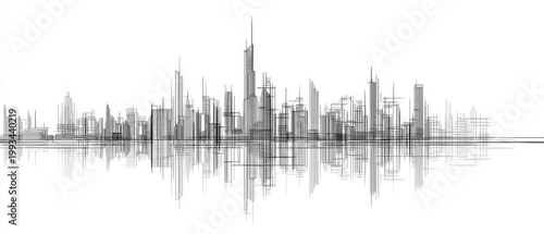 Minimalist black and white line art city skyline panorama isolated on white background. --ar 7:3 --v 7 Job ID: 7905e057-32f4-45b3-8d42-1ddca4158711
