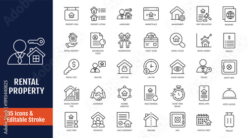 Rental property icon set. Outline icon with Editable stroke. Vector illustration