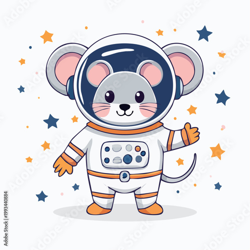 Cute Mouse Astronaut in Space with Stars