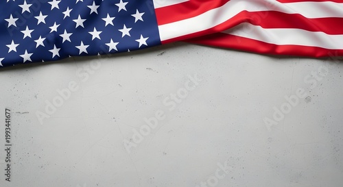 American Flag Border on White Wall Background with Copy Space for Independence Day
