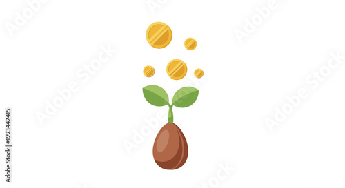 Abstract Plant Sprout Illustration with Coins and Growth Symbolism