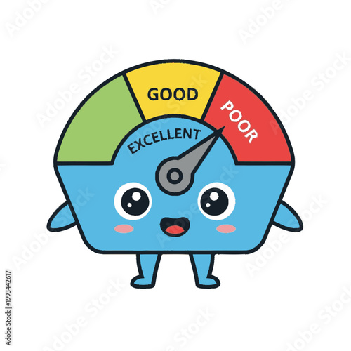 Cute Credit Score Meter Character with Happy Face.