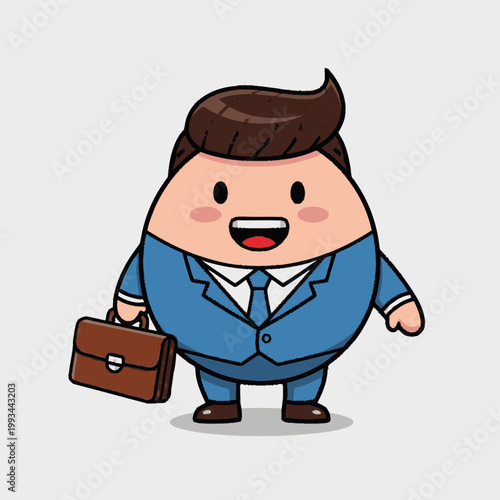 Chubby Cartoon Businessman Holding Briefcase Ready for Work.