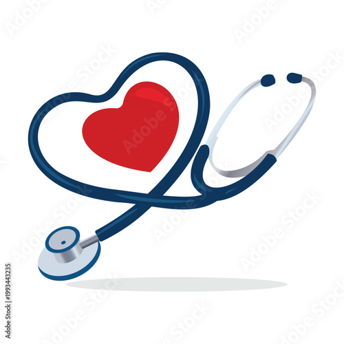 vector illustration of a stethoscope forming a heart shape, symbolizing healthcare, medical care, and compassion.