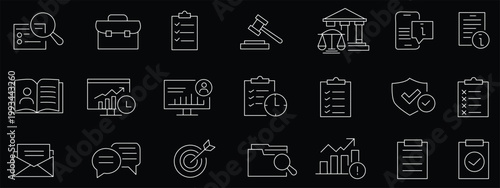 compliance icon collection set. Containing regulation,policy,standards,governance,rules,control,audit,risk,procedure,law icon. dual tone vector.