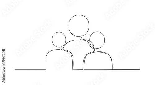 Minimalist Single Line Drawing of Three People Connected, Teamwork Concept