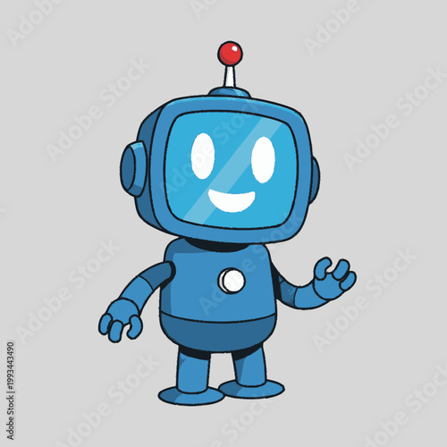 Cute Blue Robot Character with a Friendly Smile.