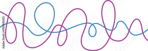 Colorful swirling lines in purple and blue hues on white background