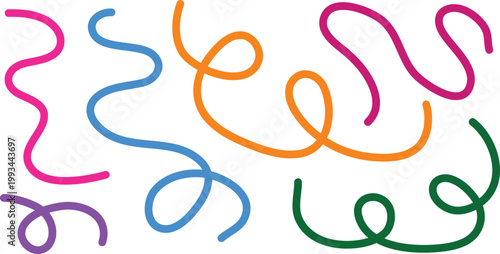 Colorful wavy lines in pink orange green blue and purple hues arranged randomly on a white background for design and decoration purposes  simple modern art