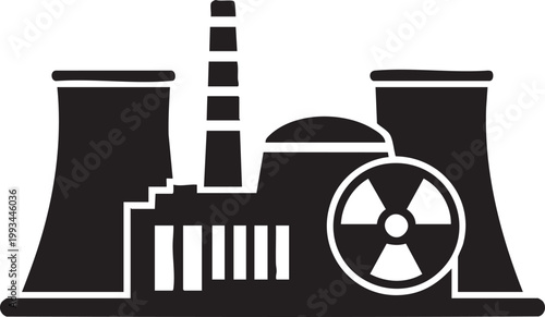 Nuclear power plant silhouette with electricity industry radiation