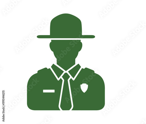 Green Silhouette of Park Ranger Icon.