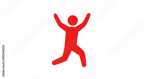 Red Human Figure Dancing with Arms Raised.