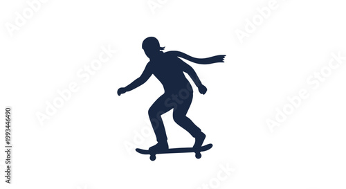 Silhouette of skateboarder in action pose.