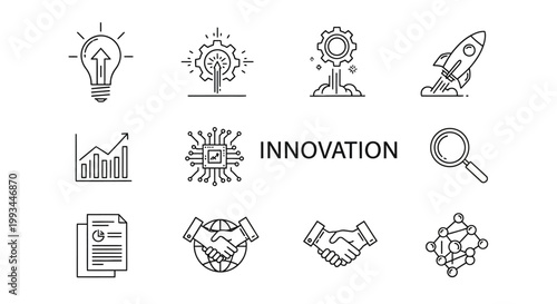 Business and technology innovation icons with word innovation