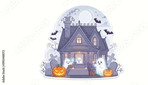 Spooky Halloween Ghostly Vacation at Haunted Hotel Sticker