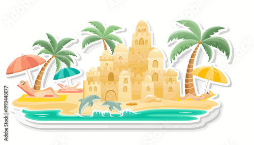 Sandcastle City on a Beach for Spring Break Vacation Sticker