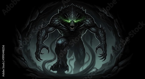 Mysterious Dark Creature with Glowing Eyes.