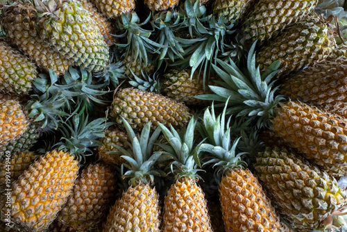 Fresh ripe pineapple (Ananas comosus) on the traditional market in Yogyakarta, Indonesia