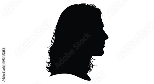A striking black profile of a woman with long hair a distinctive silhouette