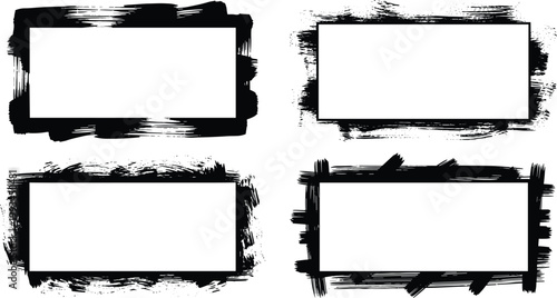 Four black brush stroke text boxes, rectangular frames on white background