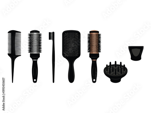 Collection of Black Hair Styling Tools and Accessories.
