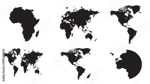 World map silhouette icon set