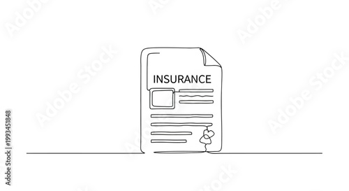 Insurance document, single line drawing, legal contract, protection, policy, agreement