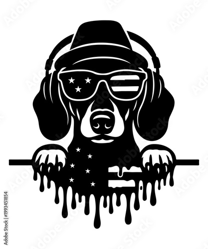 Cool Patriotic Dachshund Peeking With Sunglasses Headphones And Dripping American Flag Art