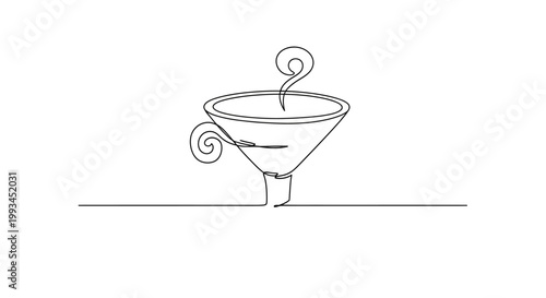 Minimalist single line drawing of a steaming coffee cup, elegant and modern design