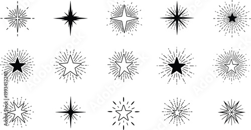 Star shapes with radiating lines.