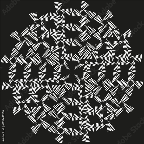 Complex spiral set. Intricate Mandala Vector. Abstract line shape. Dark black backdrop. Manual vector only. No autotrace used.