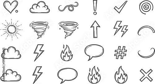 Black and white weather and nature icons.