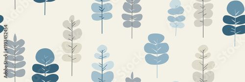 Minimal Nordic leaf seamless pattern with stylized forms. Repeating graphic design showing neutral colored leaves arranged in a modern pattern