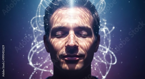 Mysterious Man with Glowing Aura Portrait.